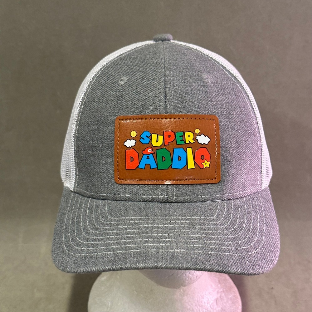 Super Daddio Trucker Hat Gray White Mesh Snapback Retro Video Game Style Cap
